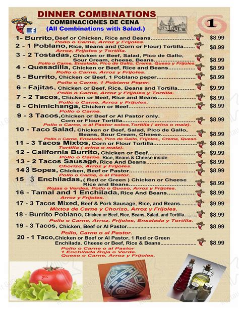 Menu at La Reata Taqueria Mexican Restaurant, Taylors