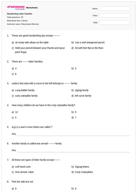 50+ Handwriting worksheets for Class 1 on Wayground | Free & Printable