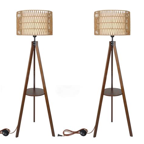 Hokku Designs Tripod Floor Lamp Shelves Rattan Standing Lamp (Set of 2 ...