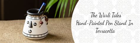 ExclusiveLane 'The Warli Tales' Handpainted Terracotta Pen Stand For ...