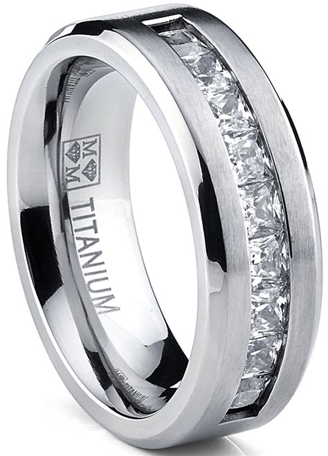 Titanium Men's Wedding Band Engagement Ring with 9 large Princess Cut ...