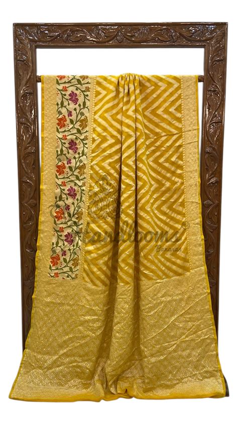 Yellow Pure Chiffon Khaddi Banarasi Saree — The Handlooms