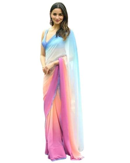 Amazon Brand - Anarva Silk Women's Georgette Leheriya Printed Saree ...