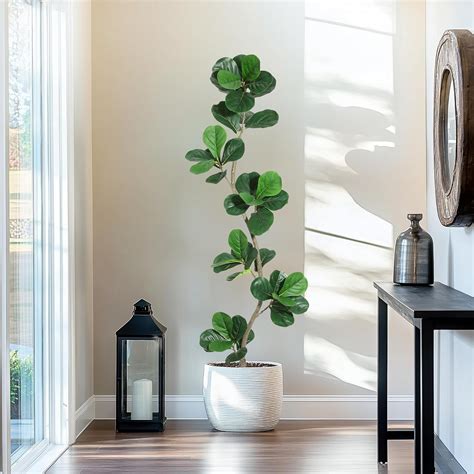 Artificial Fiddle Leaf Fig Tree - Home Fake Plant with Black Planter ...