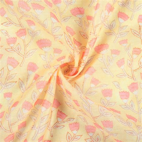 Mellow Yellow And Baby Pink Floral Pattern Digital Print Chanderi Fabr ...