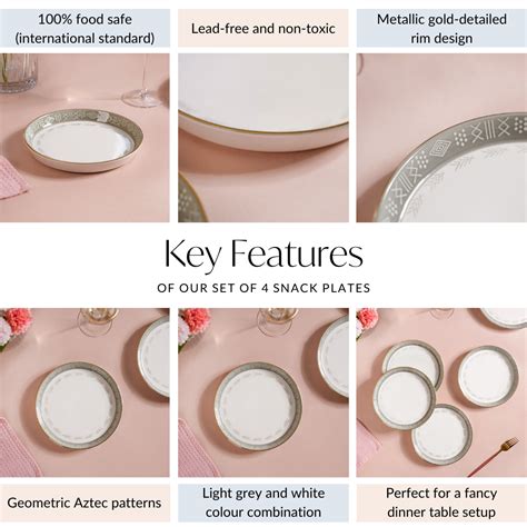 Grey Azo Set Of 4 Snack Plates 8 Inch Online - Premium Snack Plate ...