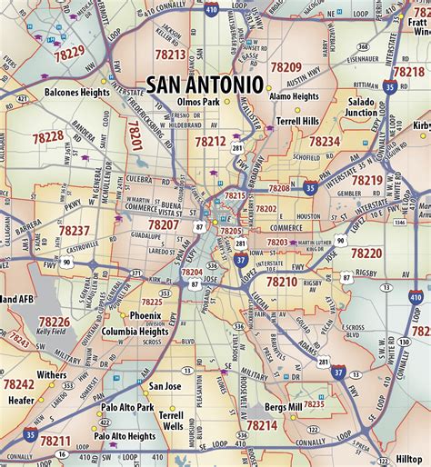 Printable Map Of San Antonio, Texas, USA With Street Names - Instant ...