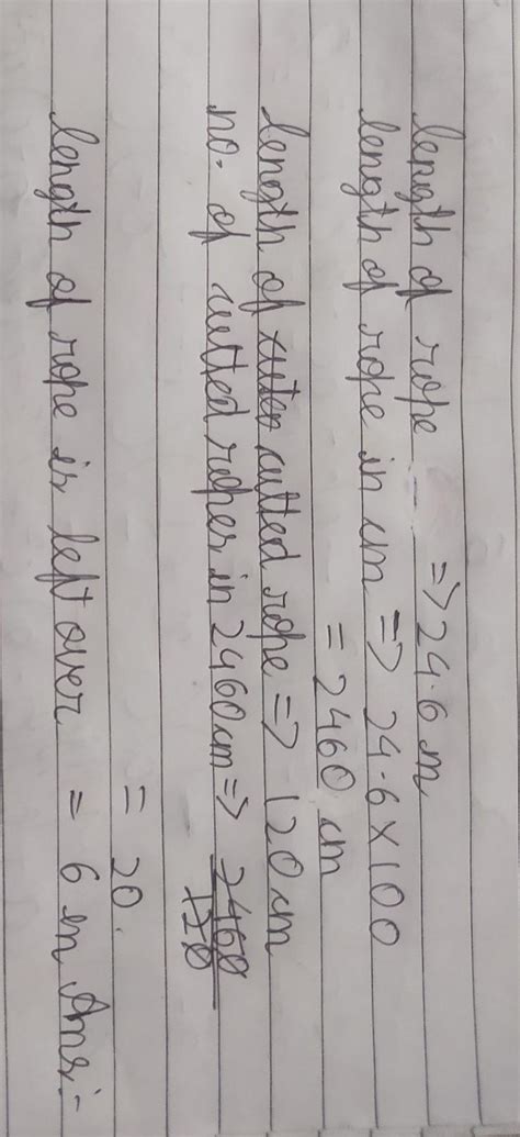 a rope 24.6m long is cut into pieces of 120 cm each. find how ...
