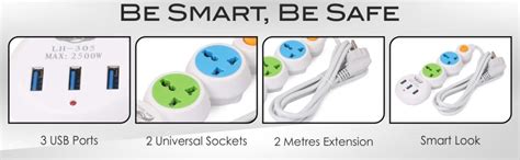 Buy INSTABUYZ OXCORD Smart 3 Pin 4 Sockets and 3 USB Ports Surge ...