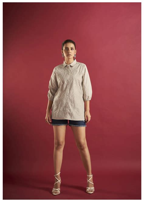 Beige Cotton Poplin Shirt with Cord Embroidery – Kaftanize