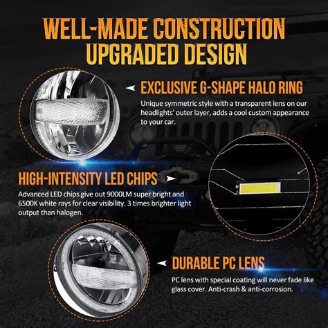 9 Inch 120W 9000 LM LED Headlights With Halo Ring DRL