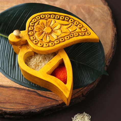 Hand crafted Wooden box with carved flower - Yellow – Revive Home