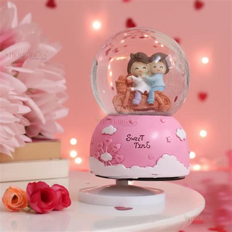 Buy TIED RIBBONS Valentine Romantic Snow Globe Love Couple with Music ...