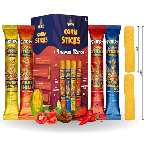 Buy Skippi Corn Sticks healthy Namkeen snacks : 4 Tasty Flavours, 12 ...