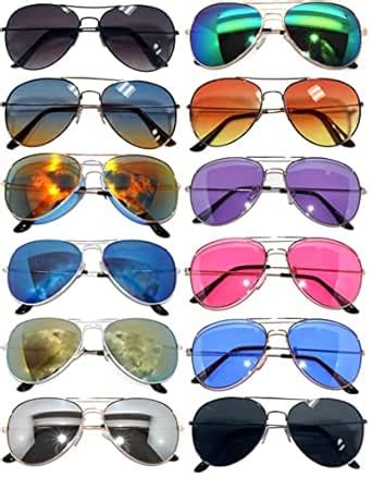 Buy 12 Pairs Classic Aviator Sunglasses Metal Gold Silver Black Colored ...