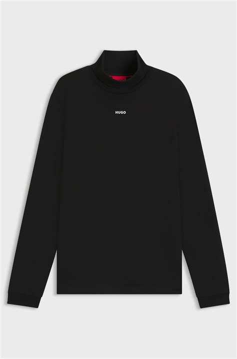 HUGO - Rollneck logo T-shirt in cotton - Black