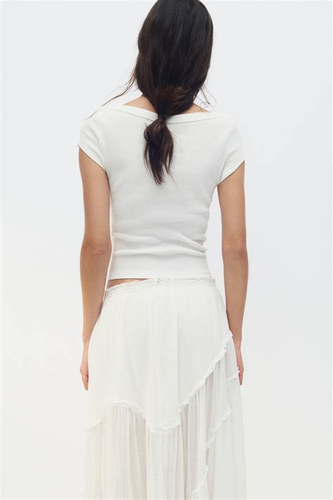 Ribbed boat-neck top - White - Ladies | H&M IN