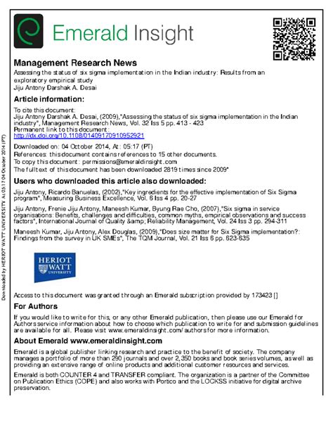 Six Sigma in Indian Industry - Management Research News Assessing t he ...