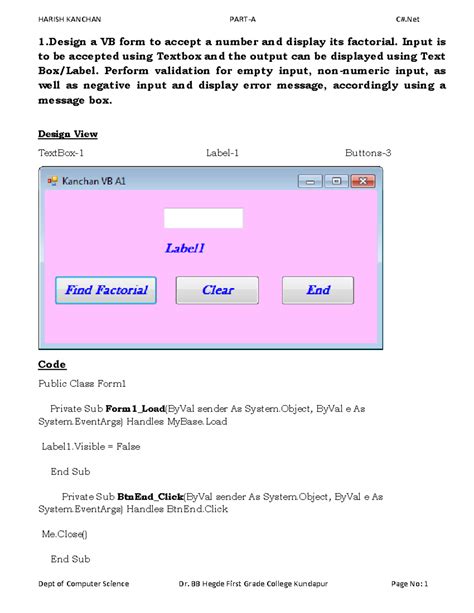 C# VB A1 Factorial - 1 a VB form to accept a number and display its ...