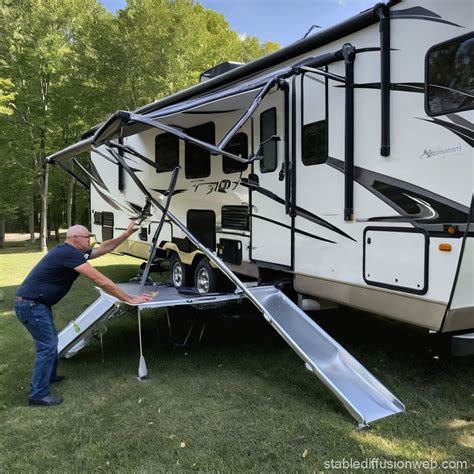 Man Installing RV Slide Topper Awning | Stable Diffusion Online
