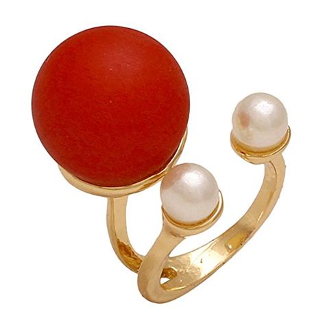 Memoir Gold plated Pearl and Red Ball free size ring for Women : Anna ...