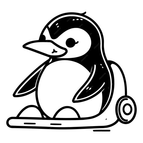 Premium Vector | Cute penguin riding a scooter hand drawn vector ...