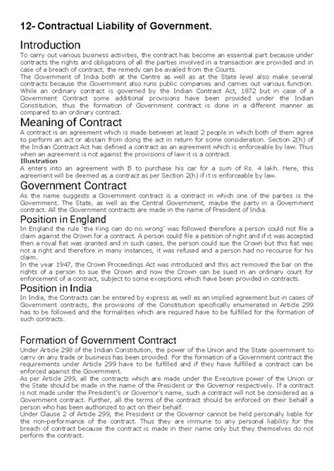 12- Contractual Liability of Government - Introduction To carry out ...