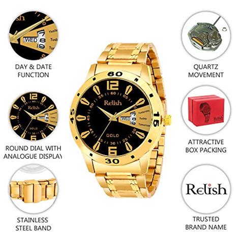 Buy Relish Analogue Men's Watch (Multicolour Dial Gold Colored Strap ...