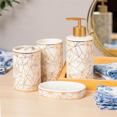 Market99 Ceramic Cylindrical Multicolor Bathroom Set of 4 | Includes ...