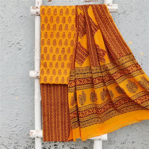 Bagh-E-Wafa-Pure Cotton Mustard With Orange Kairi Flower Motif Top And ...