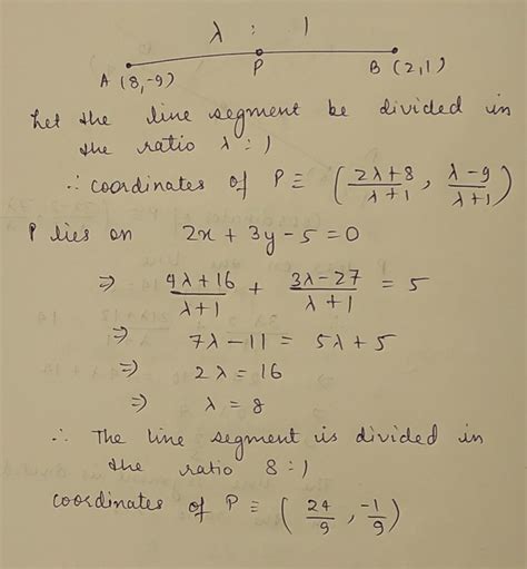 Find the ratio in which the line 2x+3y-5=0 divides the line segment ...