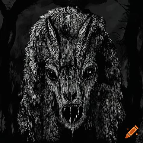 Image of a terrifying half-goat, half-man creature in the haunted woods ...