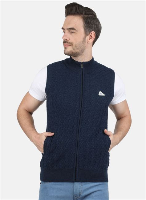 Buy Men Navy Blue Self Design Sweater Online in India - Monte Carlo