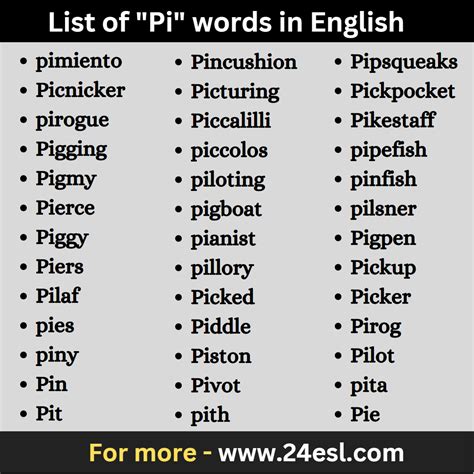 List of "Pi" words in English - 24esl.com