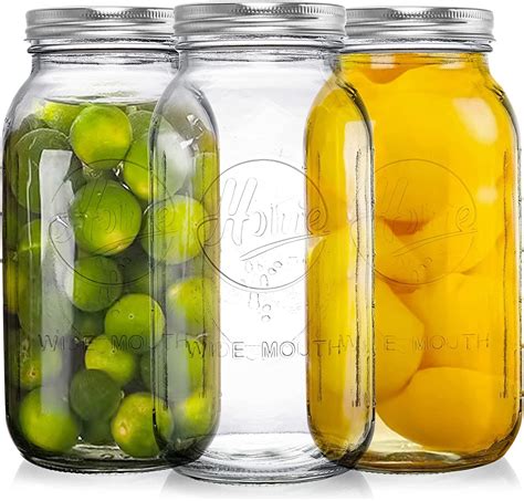 Amazon.com: Yniken 3 Pack Large Mason Jars 64 oz Wide Mouth Half Gallon ...