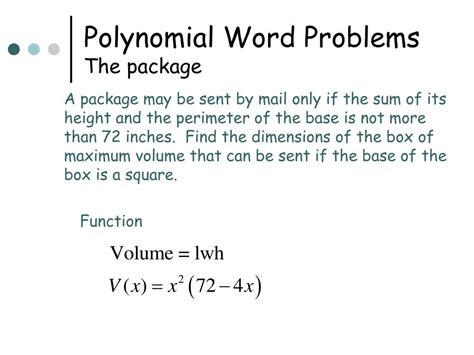 Image result for Polynomial Function Word Problems