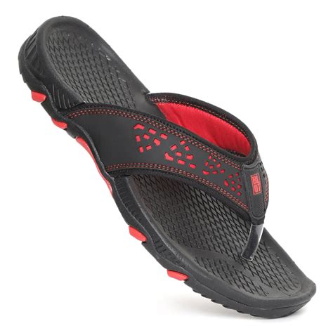 Paragon Black and Red Ultra-Durable Everyday Flip Flops for Men ...