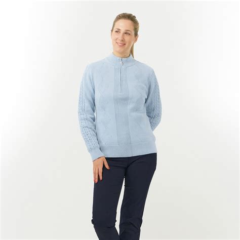 Pure Golf Sorrell Cable Knit Lined Ladies Golf Jumper Powder Blue