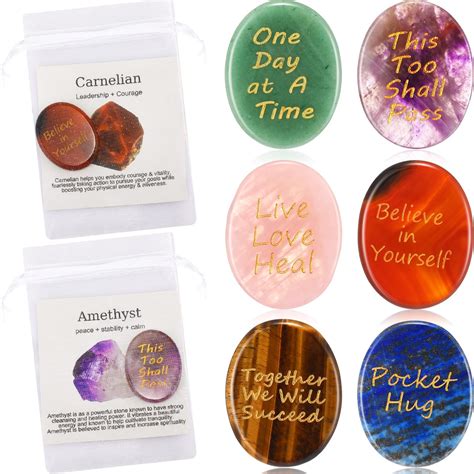 Amazon.com: 6 Set Worry Stones for Anxiety, Calming Crystals with Cards ...