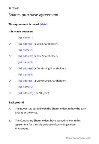 Shares Buy-Sell Agreement - Template For A Simple Transaction