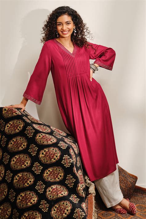 Buy Wine Ras Kurta Online In India at Global Desi F25P28KU_WINE