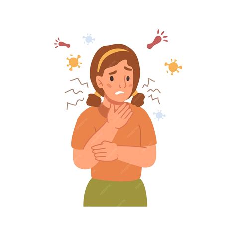 Premium Vector | Girl having flu sore throat coughing child