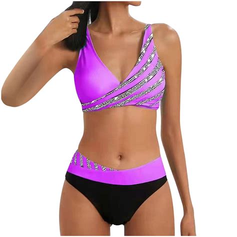 Hvyesh Women High Waisted Bikini Set Sports Sequin Print Swimsuit 2 ...