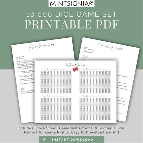 Ten Thousand Dice Game Set: Printable Score Sheet (PDF) - Etsy