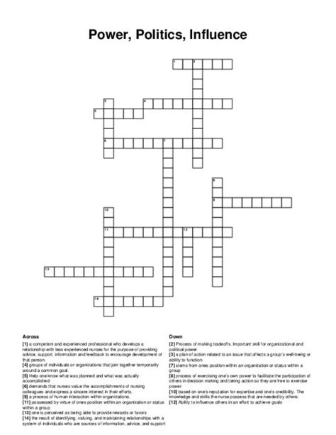 Power, Politics, Influence Crossword Puzzle