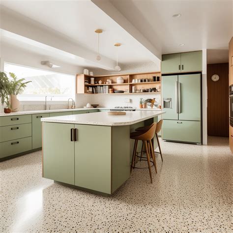 Terrazzo Tile Floor in Mid-Century Modern Kitchen with Pistachio ...