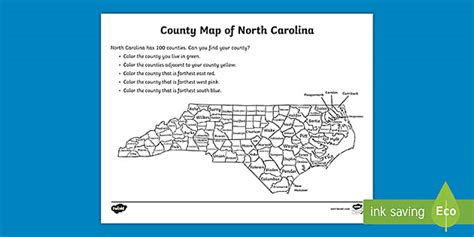 The Counties of North Carolina Map