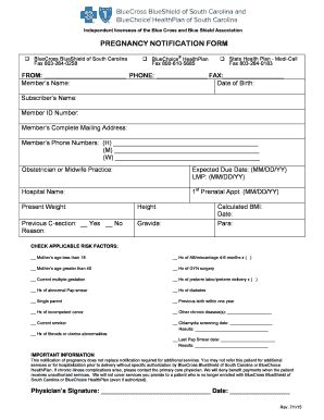 Pregnancy Notification Form - Blue Cross And Blue Shield Of South ...
