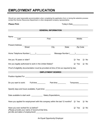 Image result for Example of Job Application Form