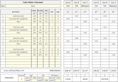 Cad Lisp and Tips: Xls : Cubic Meter Calculator